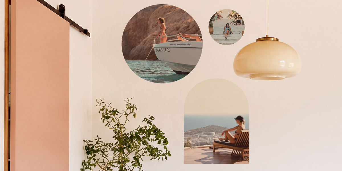 A gallery of Wondermade photo decals on a bedroom wall