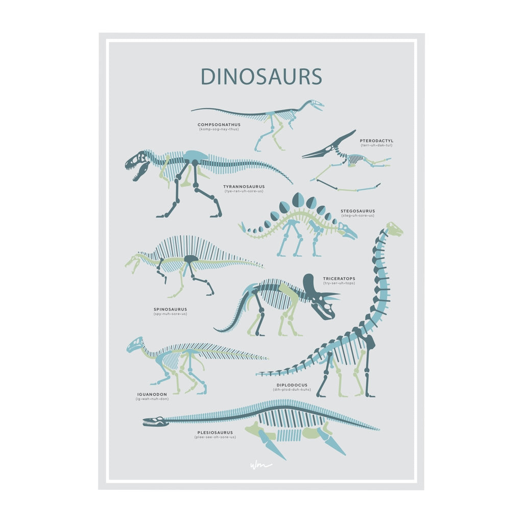 Dinosaur skeletons paper art print - Minimalist - Wondermade