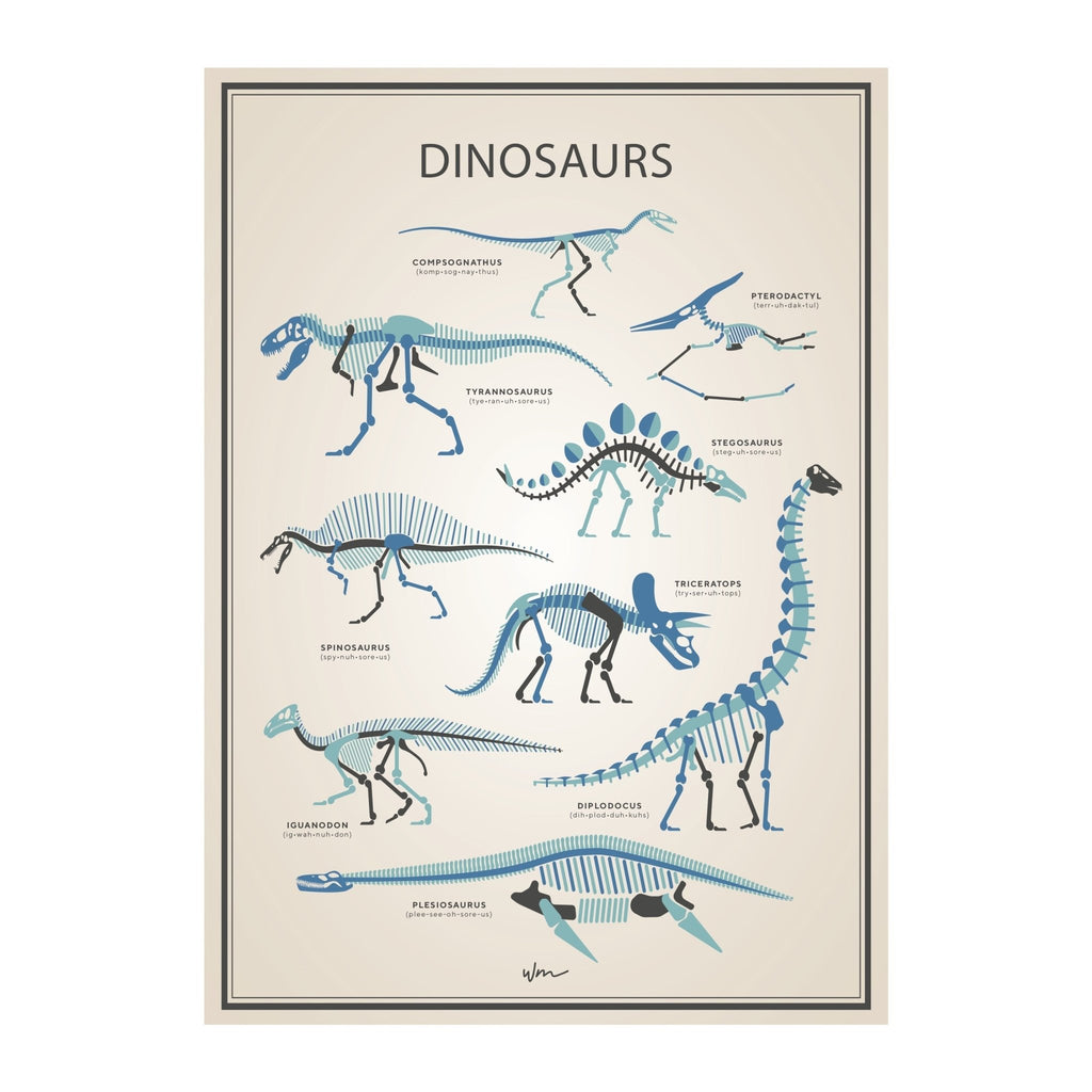 Dinosaur skeletons paper art print - Minimalist - Wondermade