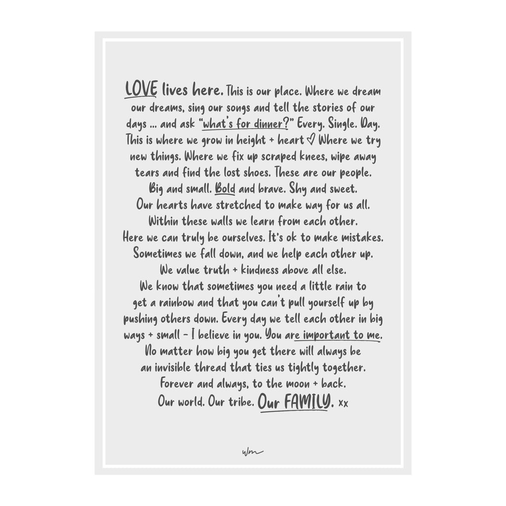 Family Manifesto paper art print - Cursive Font - Wondermade