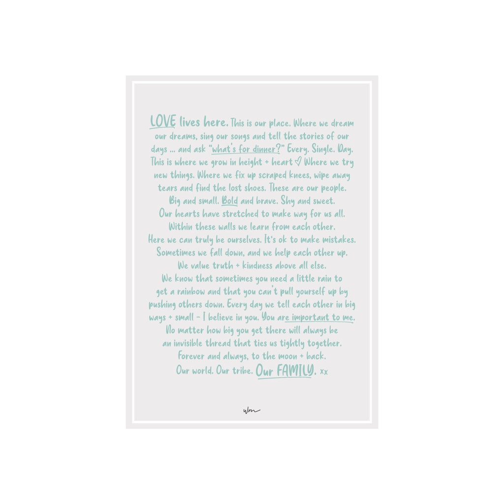 Family Manifesto paper art print - Cursive Font - Wondermade