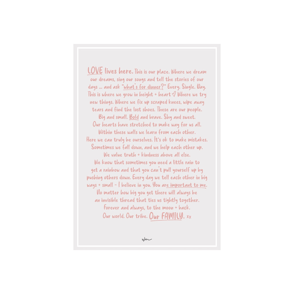 Family Manifesto paper art print - Cursive Font - Wondermade