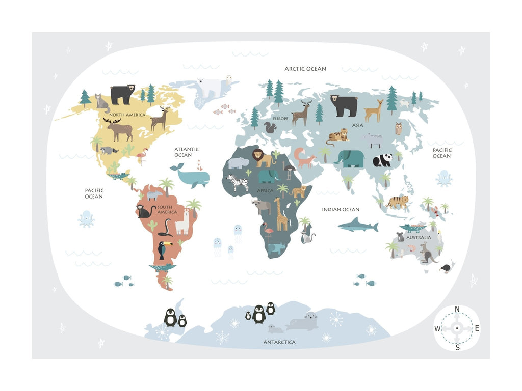 Kids World Map paper art print - Neutral - Wondermade