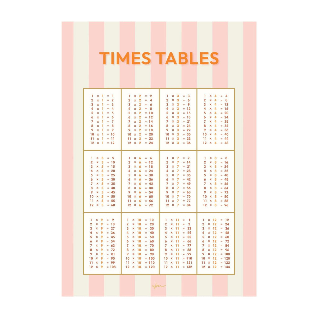 Times Table paper art print - Stripes - Wondermade