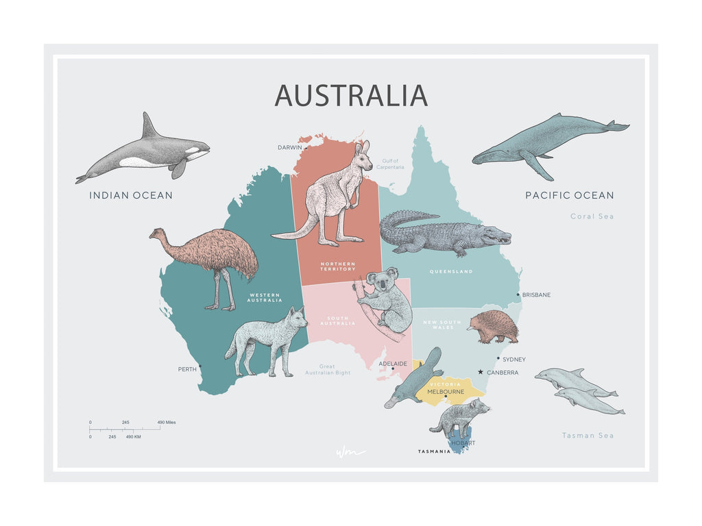 Australia Map poster decal - Several colours. - Wondermade