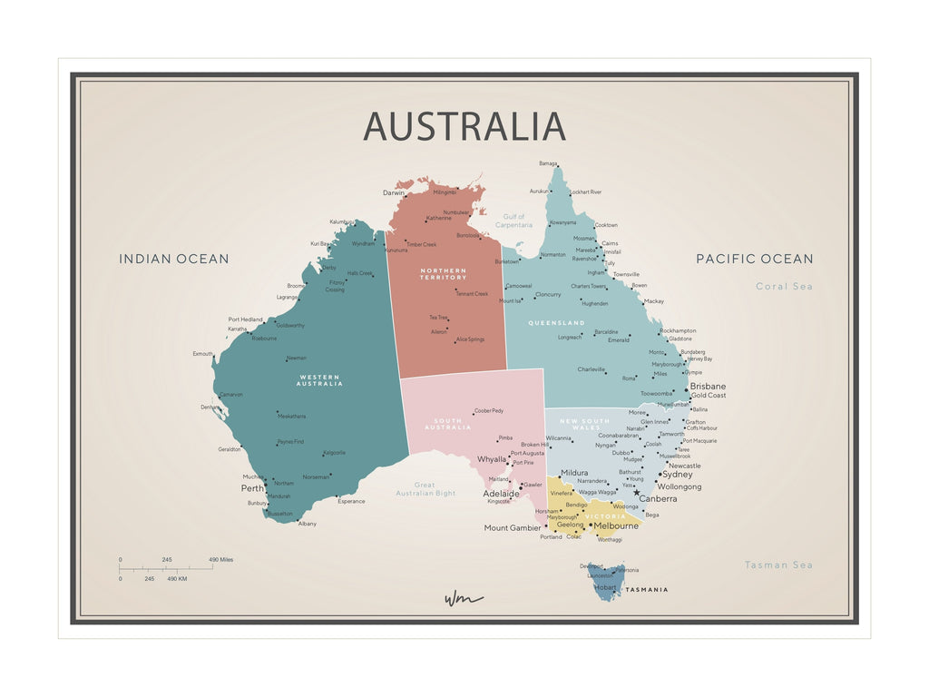 Australia Map poster decal - Several colours. - Wondermade