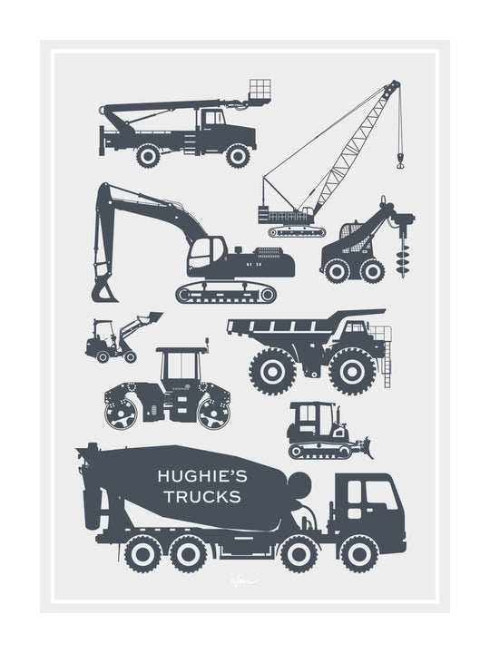 Building Trucks - Personalised with your child's name - Minimalist