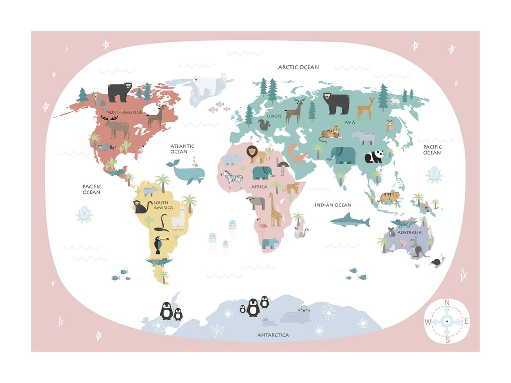 Kids World Map - Pink - Wondermade