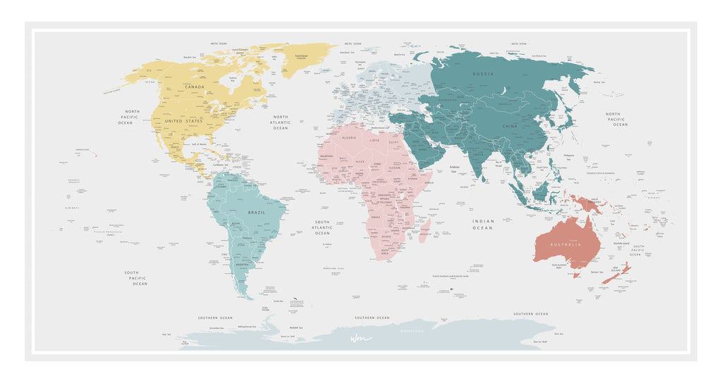 Large World Map - Detailed - Several colours. - Wondermade