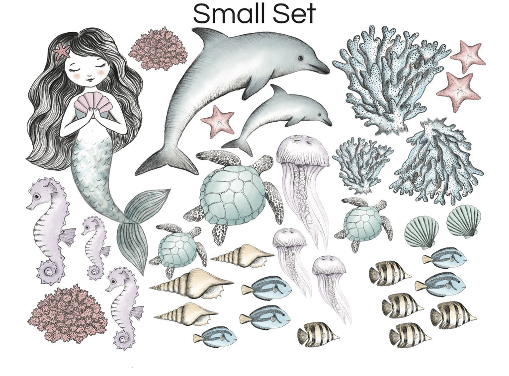 Mermaid & Sea creatures hand drawn watercolour set - Wondermade