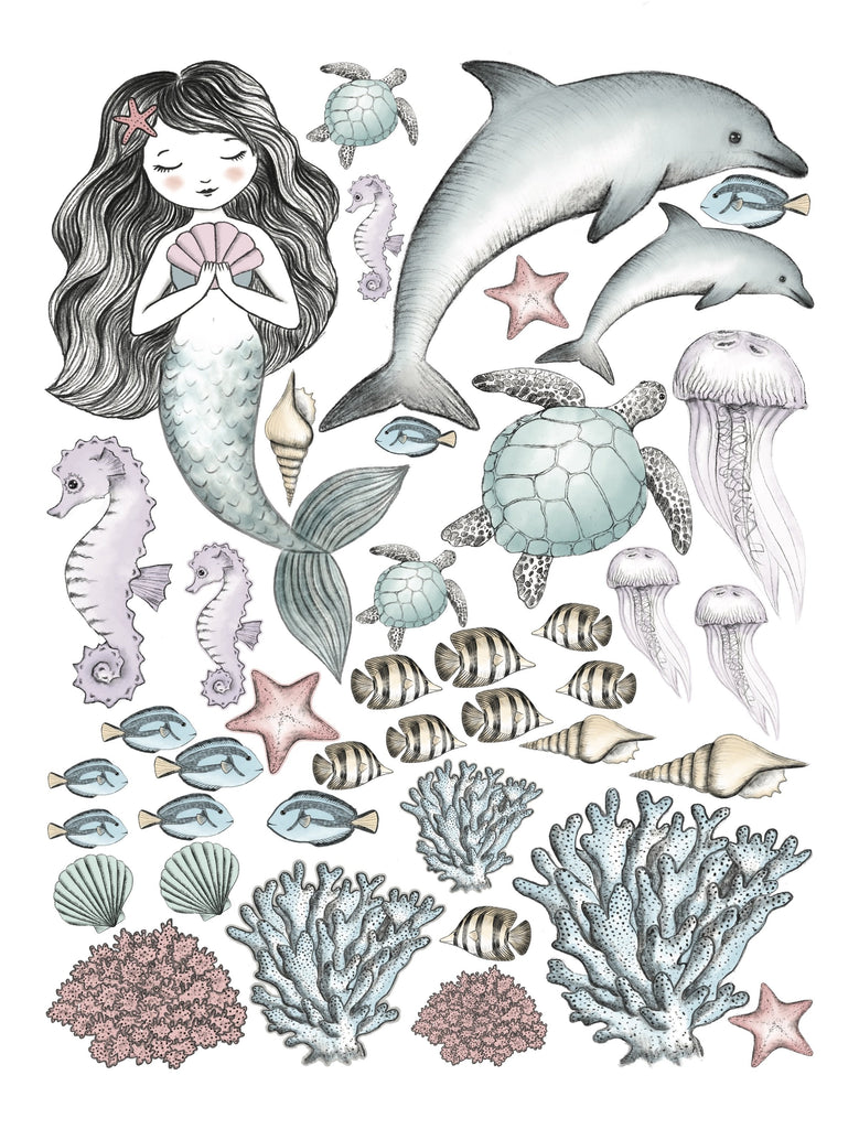 Mermaid & Sea creatures hand drawn watercolour set - Wondermade
