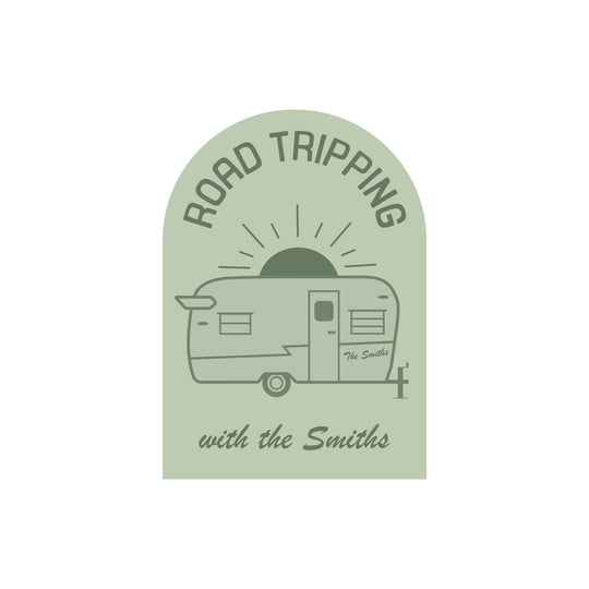 Road Tripping Shasta Caravan outline arch decal - Personalise with your name