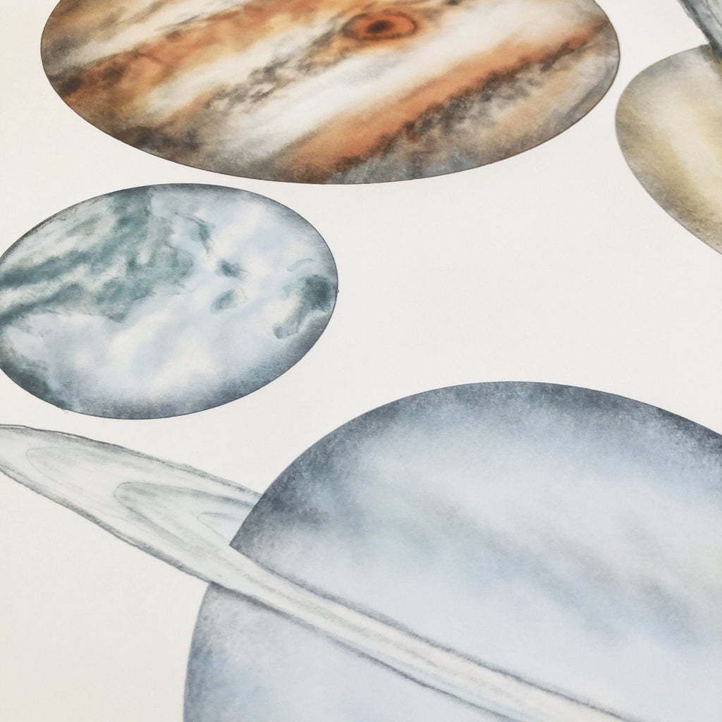 The Solar System - hand drawn watercolour - Wondermade