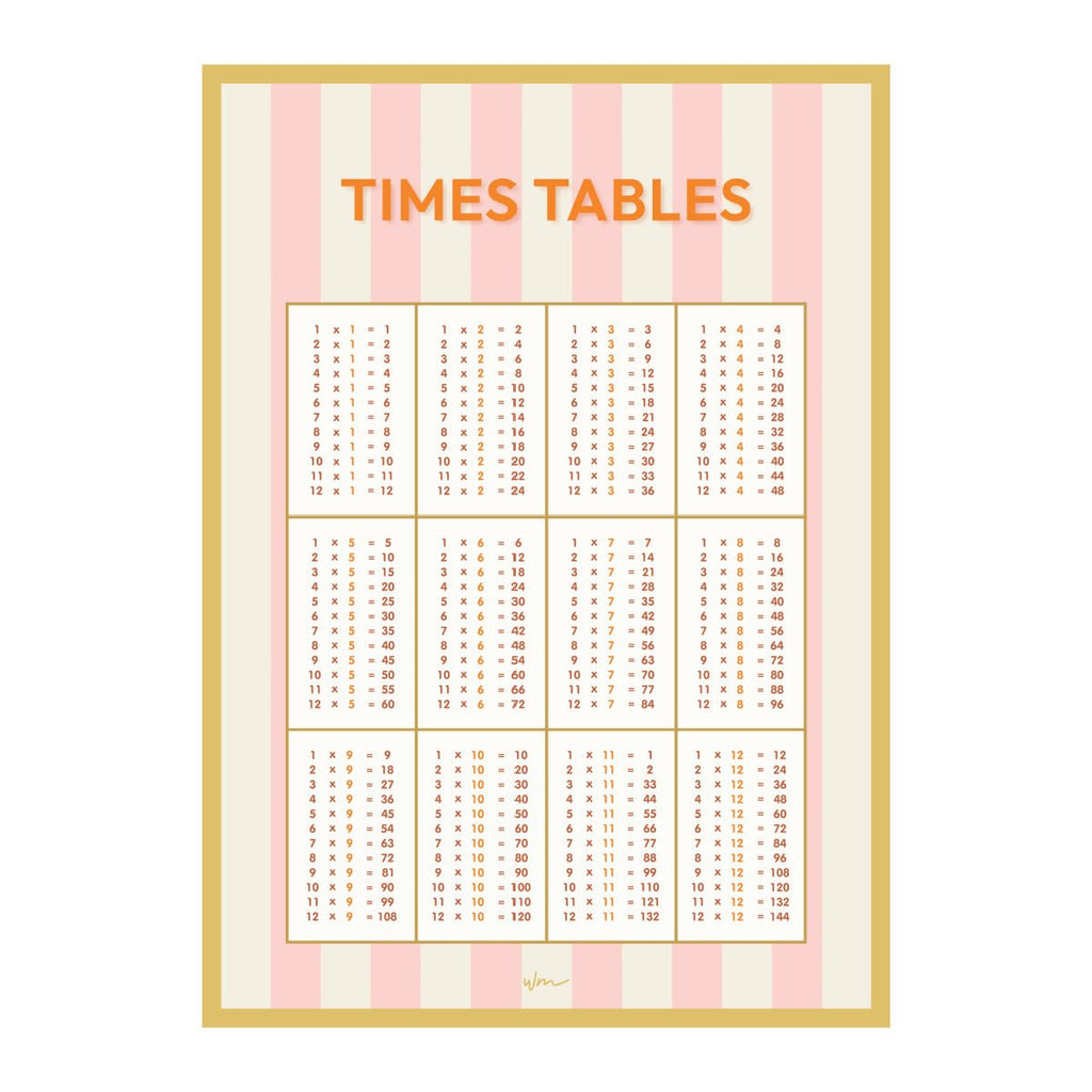 Times Table poster decal - Stripes - Wondermade