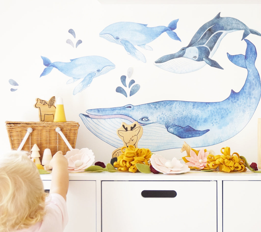 Whale Set Watercolour effect - Individual cut out whales. - Wondermade